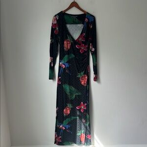 Soft Surroundings Black & Tropical Print Faux Wrap Maxi Dress - Tall Large 🔹